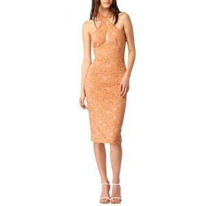 Bardot Riveria Lace Corset Bodycon Halter Dress In Rust Orange/Peach Size 8